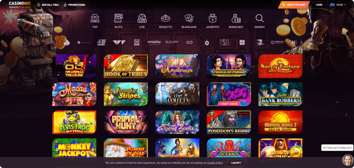 Casinonic pokies section